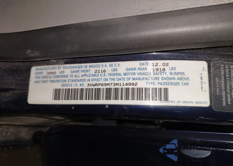 2003 Volkswagen Jetta Gl Tdi from USA, damaged, VIN 3VWRP69M73M114992